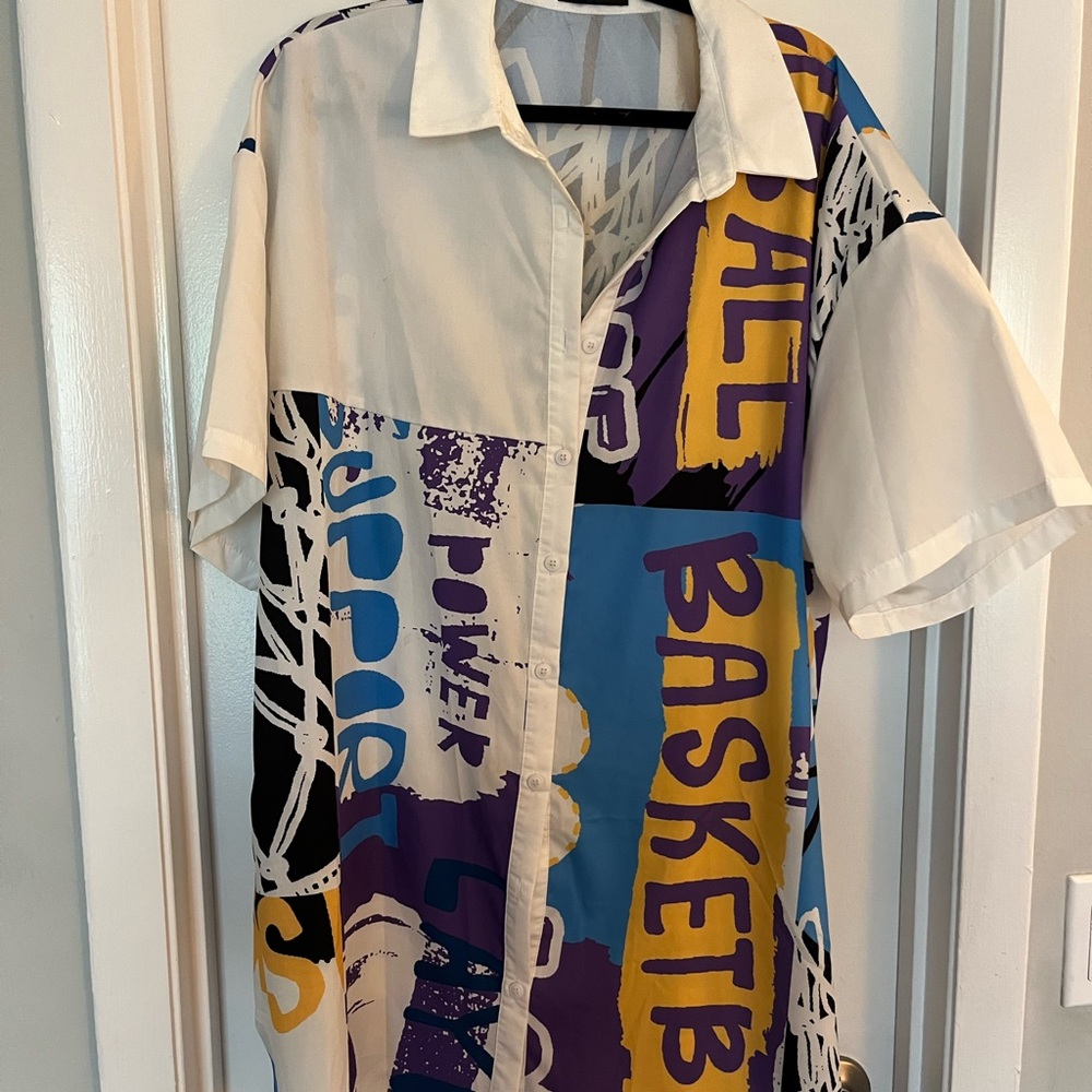 Colorful Graphic Button-Up Dress
